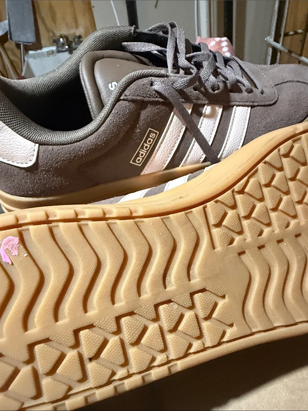 adidas Brown Suede Sneakers with White Stripes